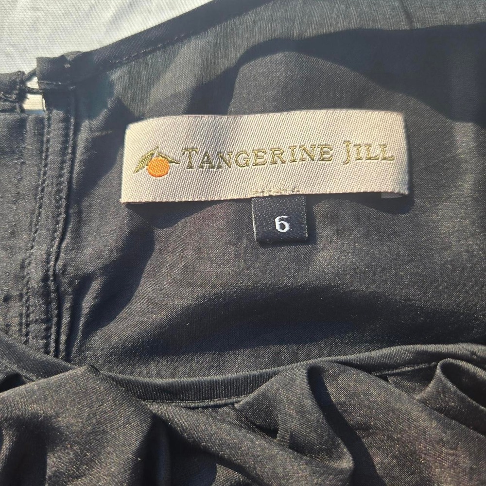 Tangerine Jill Rouched Ruffle Front Button Back elevated basic silk blouse - Picture 2 of 6